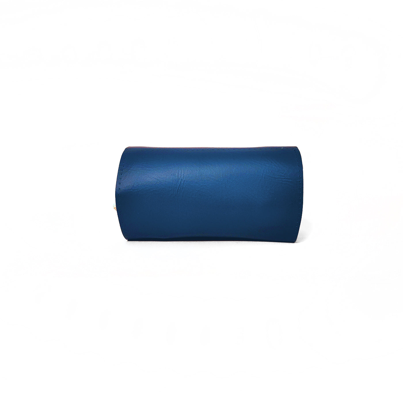 Back view of blue leather mini roll up prayer mat