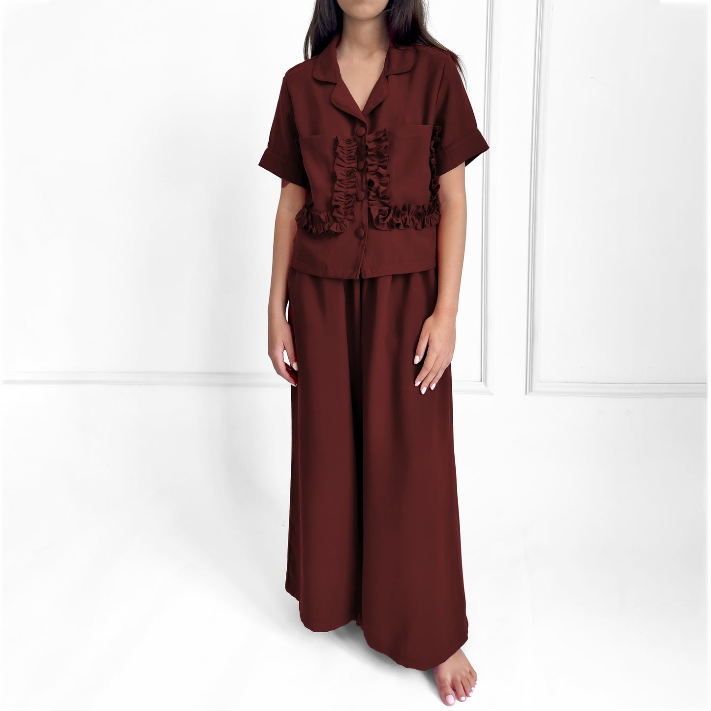 Frills Pajama Set (Maroon)